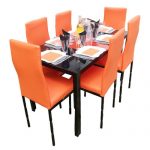 6OOO - 6 Places Salle à Manger Démontable En Verre, Très Solide, Noir-Orange - SQP10051902