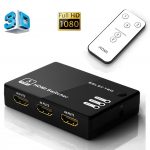 Commutateur Vidéo Full HD 1080P Adaptateur SWITCH Incluse Télécommande 3D Ready Convertisseur 3 entrées 1 sortie Dolby True HD Audio pour TV HD, PS3, Xbox One, Xbox 360, Lecteur Blu-Ray, DVD
