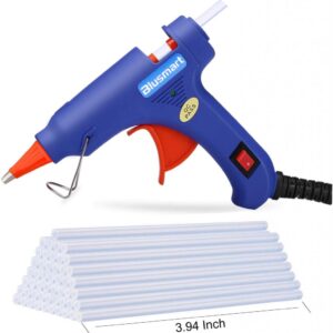 Mini Pistolet à colle avec 25 bâtons de colle flexible haute température pour les petits projets de bricolage, l'emballage et les petites réparations à domicile (20 W, bleu)