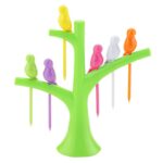 Fruit Forks of Bird Shape Set of 6 with Stand (Multi Color)