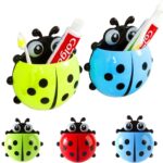 Porte Brosses à Dents Forme de Coccinelle Support Rangement à Ventouse Décoration de Salle de Bain Enfant