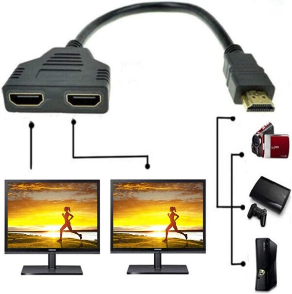 HDMI 1 mâle vers Double HDMI 2 femelle Y adaptateur de câble de répartiteur LCD LED HD TV – Image 2