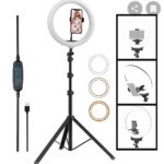 10 pouces 16 couleurs RVB Selfie Ring Light avec trépied, télécommande, support de téléphone pour tuyau, 360 ​​rotation cardan photographie en direct streaming (noir)