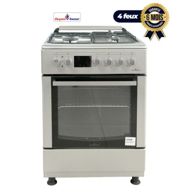 Cuisinière Gaz - SUPER FLAME - PREMIUM - SFKI6310GAZG - 3 Feux + 1 Plaque Electrique et Grill - 60 x 60 Automatique Toutes Options - INOX