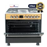Cuisinière à gaz - SUPER FLAME - PREMIUM - SFBCK9422GBZL - 4 foyers + 2 plaques électriques - Grand four 60 x 90 - Avec contrôle digital - Noir et bois