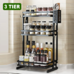 Étagère d’Épices Porte-Épices 3 Niveaux Simple Pliable Acier Inoxydable