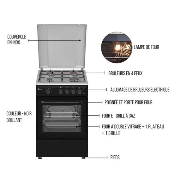 Cuisinière à Gaz 4 Feux - ROCH - 50 x 50- Full Option-(RGC-50G4-G(B) – Image 2