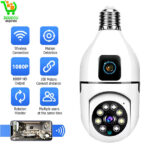 Mini caméra intelligente V380 Pro WiFi CCTV sans fil 1080P 4K 360 degrés Caméra de sécurité infrarouge à vision nocturne Flash E27 Ampoule