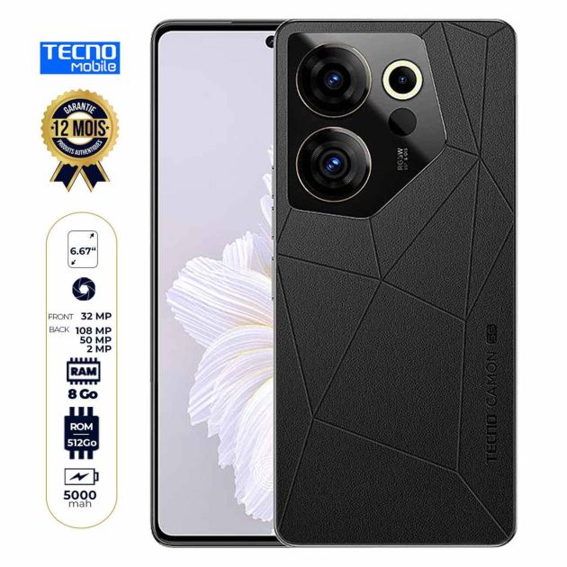 TECNO Camon 20 Premier 5G - 512 Go/8Go RAM - 6.67" - Dual Nano Sim - 50MP+108MP+2MP/32MP - 5000mAh - Empreinte digitale