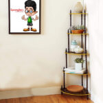 Support d’angle mural à 5 étagères en bois
