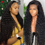 Perruques de cheveux humains avant de dentelle de vague profonde 13x6 pouces dentelle suisse 28 pouces 180% densité HD perruques frontales de dentelle bouclée pré plumées avec grand-père,