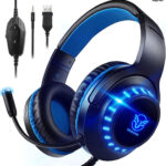 Casque de jeu PC Pacrate pour PS4, PS5, Xbox One, PC, suppression du bruit, supra-auriculaire, casque PS4 avec lumières LED