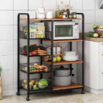 Étagère de rangement de cuisine à 5 niveaux , avec roulettes et support de four à micro-ondes