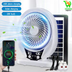 Ventilateur solaire rechargeable à énergie solaire avec panneau solaire et ampoule LED pour lampes de camping LED d'extérieur