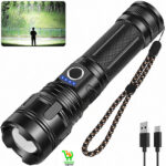 Lampe torche rechargeable haute luminosité, 60 0 000 lumens, lampe torche LED super lumineuse, zoomable, 5 modes, étanche et puissante pour le camping