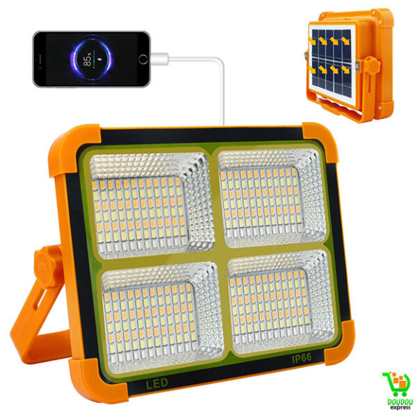 Lampe de Travail Solaire Portable LED, 1000W 10000 Lm Lampe de Travail D'Urgence Rechargeable Avec 4 Modes D'éclairage, Support Réglable à 180 Degrés, pour Panne de Courant/Réparation Automatique