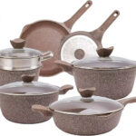 Ensemble de casseroles et marmites en aluminium moulé sous pression moderne de 7 pièces avec revêtement en marbre antiadhésif