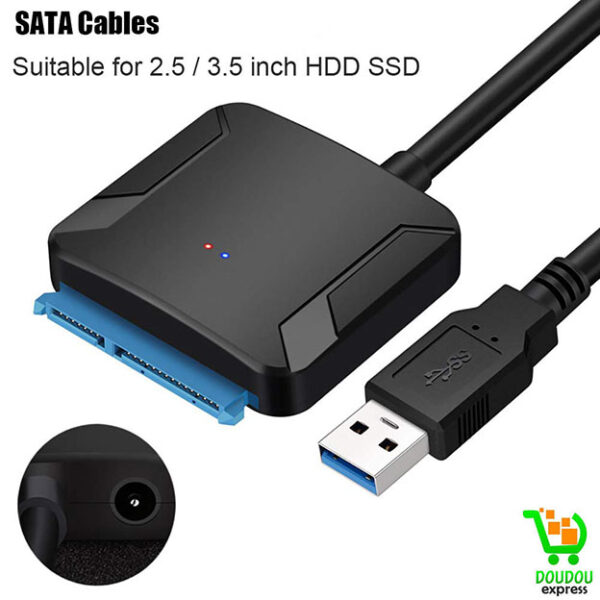Câble adaptateur de disque dur USB 3.0 SATA III vers USB 3.0 pour disque dur UASP, câble adaptateur de disque dur SSD 2,5"/1,8"/2,5/3,5", compatible UASP avec alimentation DC 12V (Cable+Charger) – Image 3