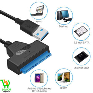 Cable sata to usb Adaptateur SSD/HDD Compatible avec les disques durs externes et internes, 2,5 pouces Compatible avec les systèmes d'exploitation Windows, Mac et Linux