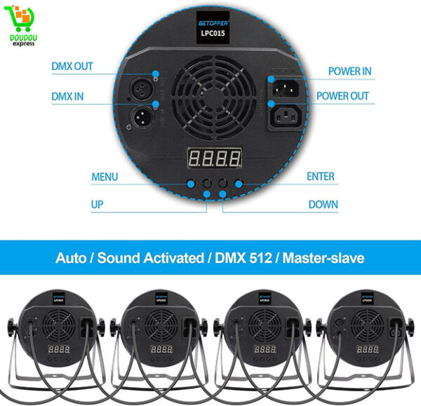 Jeux de Lumière Soirée DJ DMX LED Par 54x3W RGB Spot Lumière Soirée Effet Auto Son Activé Projecteur Éclairage de Scène Disco Stroboscope de Fête Mariage Bar Disco Concert Noël – Image 4