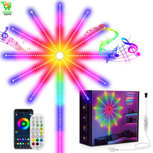 Lumières LED RGB LED avec télécommande LED Firework Guirlande lumineuse avec effet Chasing Sync avec musique pour décoration de Noël, mariage, fête, bar, fête, salle de jeux [Classe énergétique E]