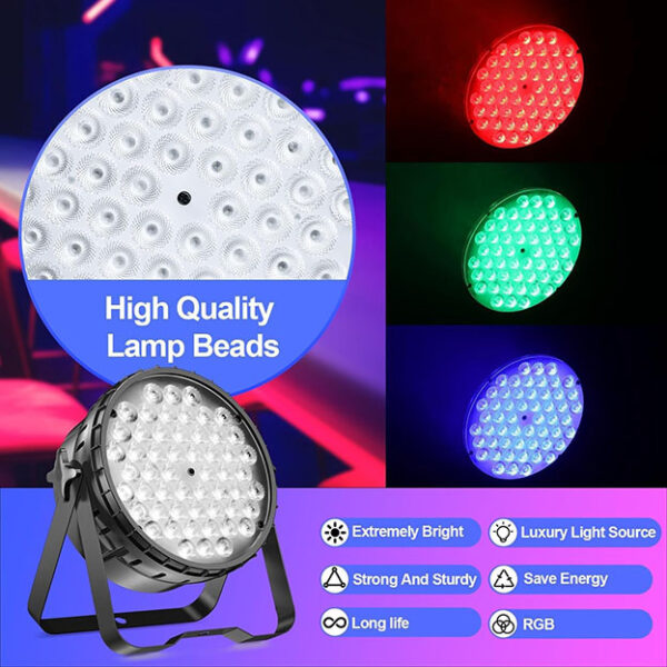 Jeux de Lumière Soirée DJ DMX LED Par 54x3W RGB Spot Lumière Soirée Effet Auto Son Activé Projecteur Éclairage de Scène Disco Stroboscope de Fête Mariage Bar Disco Concert Noël – Image 2