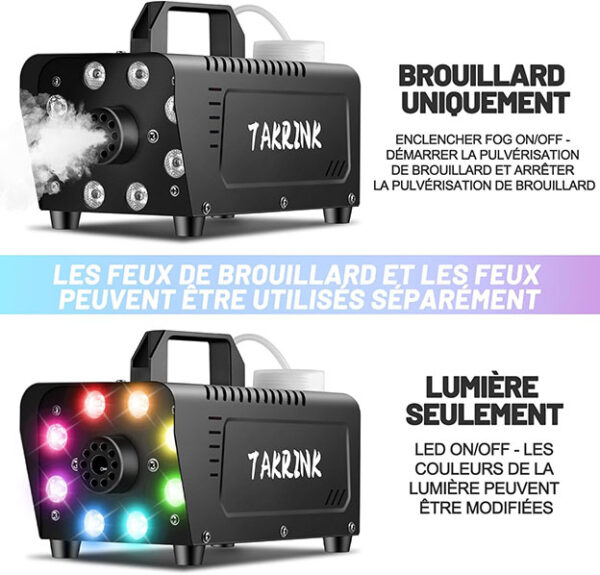 Machine à Fumée Télécommande 900W Machine à Brouillard Portable avec 8 LED Lumières Contrôlables en Couleur pour Halloween Noël Mariages Étapes Fêtes DJ et Spectacles – Image 5
