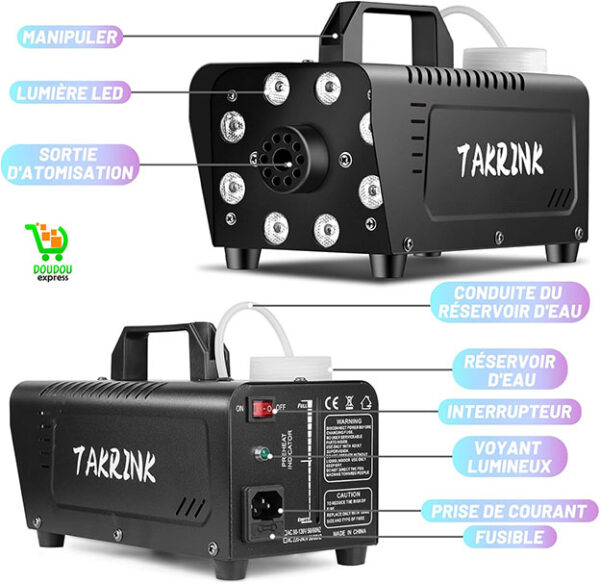 Machine à Fumée Télécommande 900W Machine à Brouillard Portable avec 8 LED Lumières Contrôlables en Couleur pour Halloween Noël Mariages Étapes Fêtes DJ et Spectacles – Image 4