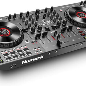Contrôleur DJ 4 Canaux, Platines DJ Tactiles avec Écran, Pads et Effets Sonores, Sorties Cabine et Principale