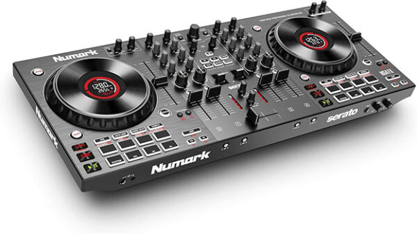 Contrôleur DJ 4 Canaux, Platines DJ Tactiles avec Écran, Pads et Effets Sonores, Sorties Cabine et Principale