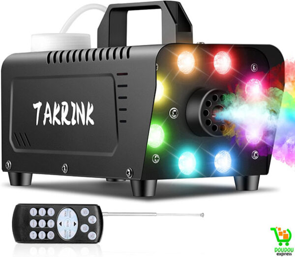 Machine à Fumée Télécommande 900W Machine à Brouillard Portable avec 8 LED Lumières Contrôlables en Couleur pour Halloween Noël Mariages Étapes Fêtes DJ et Spectacles