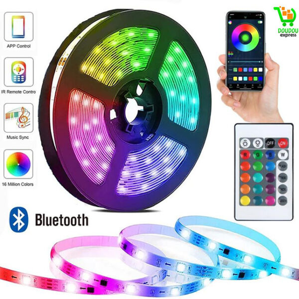 Bande lumineuse LED Bluetooth intelligente SMD 5050, télécommande, ruban flexible, lampe à diode, rétroéclairage TV, salle de jeu, décoration d'intérieur