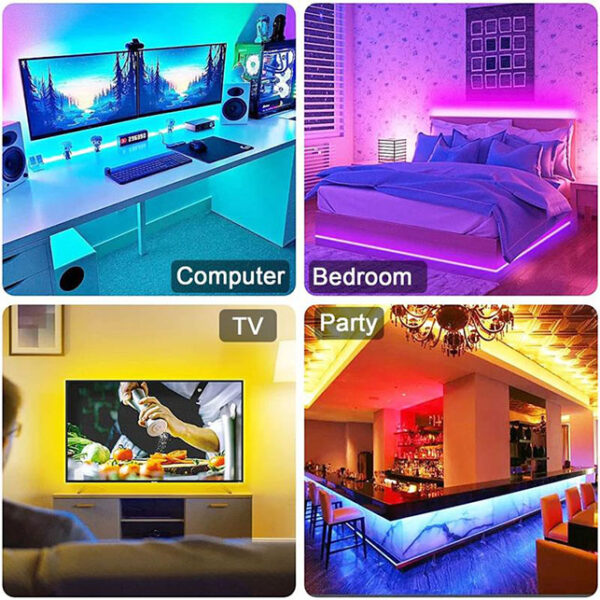 Bande lumineuse LED Bluetooth intelligente SMD 5050, télécommande, ruban flexible, lampe à diode, rétroéclairage TV, salle de jeu, décoration d'intérieur – Image 4