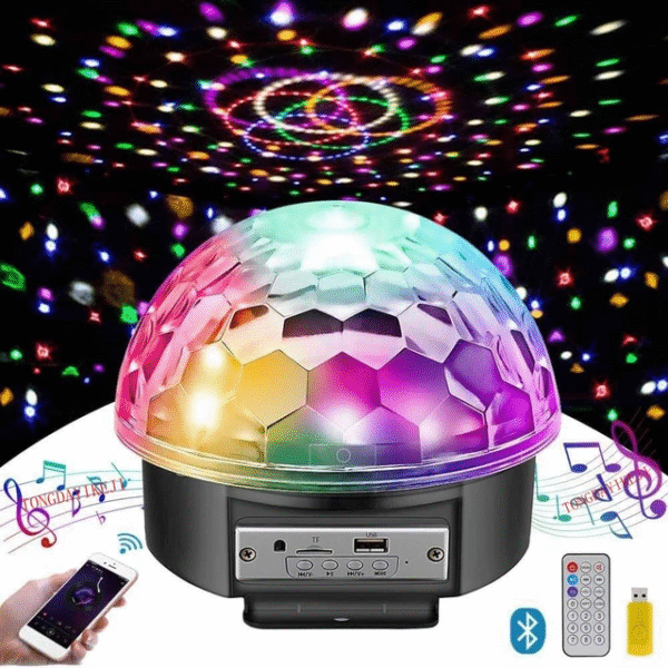 Boule rotative magique en cristal, 18W, BLUETOOTH, MP3, télécommande, 6 couleurs, RGB 3 en 1, lumières disco pour fêtes, lumières de scène à LED