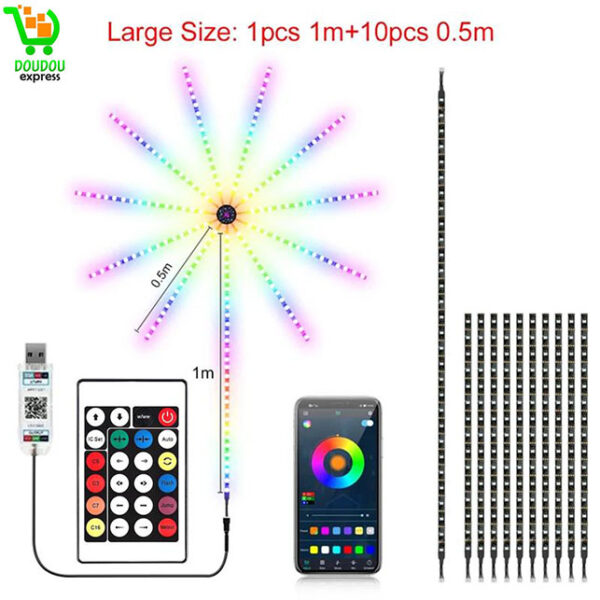 Lumières LED RGB LED avec télécommande LED Firework Guirlande lumineuse avec effet Chasing Sync avec musique pour décoration de Noël, mariage, fête, bar, fête, salle de jeux [Classe énergétique E] – Image 3