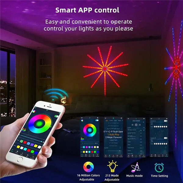 Lumières LED RGB LED avec télécommande LED Firework Guirlande lumineuse avec effet Chasing Sync avec musique pour décoration de Noël, mariage, fête, bar, fête, salle de jeux [Classe énergétique E] – Image 4