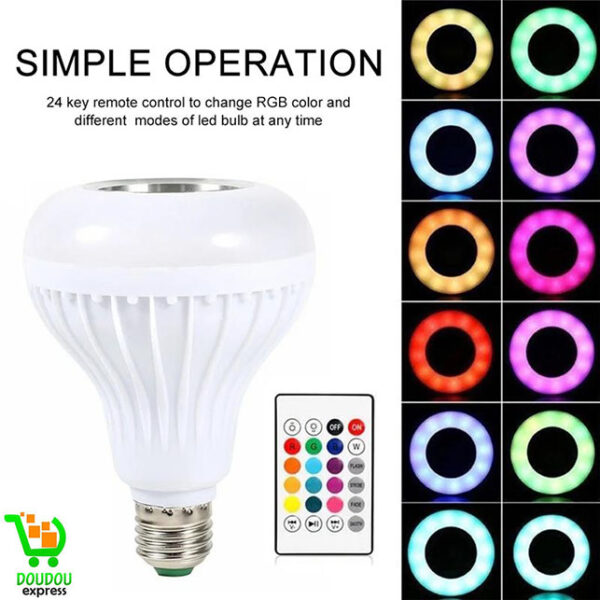 E27 RGBW musique Blub lumière Bluetooth sans fil Bluetooth haut-parleur lampe AC100V-240V télécommande LED ampoule intelligente pour la fête à la maison – Image 2