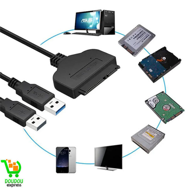 Adaptateur USB 3.0 vers SATA 22 broches et SATA vers Micro SATA pour disque dur 4,6 cm 2,5" avec câble d'alimentation USB supplémentaire – Image 4