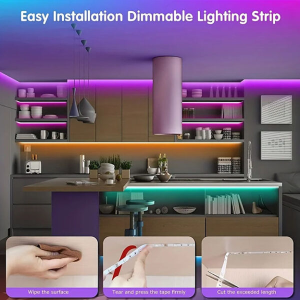 Bande lumineuse LED Bluetooth intelligente SMD 5050, télécommande, ruban flexible, lampe à diode, rétroéclairage TV, salle de jeu, décoration d'intérieur – Image 3