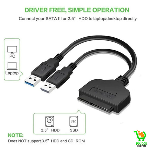 Adaptateur USB 3.0 vers SATA 22 broches et SATA vers Micro SATA pour disque dur 4,6 cm 2,5" avec câble d'alimentation USB supplémentaire – Image 3