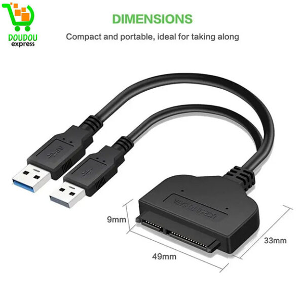 Adaptateur USB 3.0 vers SATA 22 broches et SATA vers Micro SATA pour disque dur 4,6 cm 2,5" avec câble d'alimentation USB supplémentaire – Image 2