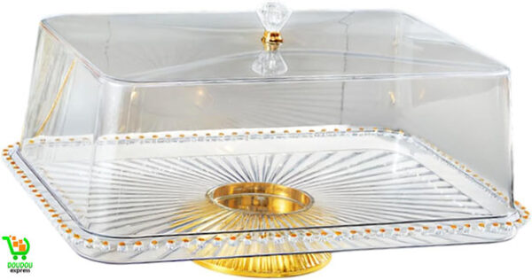 Présentoir à gâteaux avec couvercle, plateau de service de style européen pour cuisine, mariage, anniversaire, base en or blanc 33 cm | Présentoirs et assiettes à gâteaux de mariage | Fournitures de mariage – Image 2