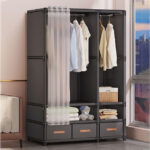 Penderie à suspendre, portant à vêtements en métal, penderie à rideaux avec boîte de rangement, penderie portable, penderie autoportante avec housse en tissu Oxford, penderie pour la maison, penderie en tissu