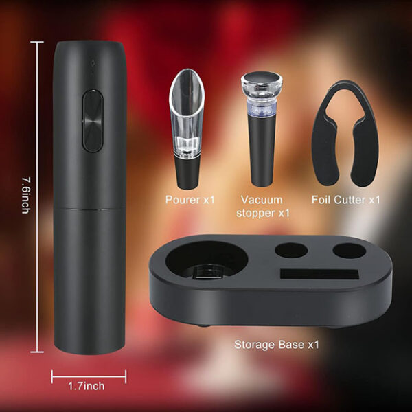 Ouvre-bouteille de vin électrique avec base de chargement - Noir, ouvre-bouteille automatique avec lumière LED, kit tire-bouchon rechargeable avec aérateur, coupe-capsule, bouchons – Image 4