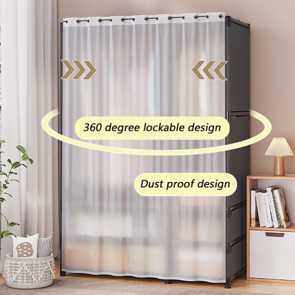 Penderie à suspendre, portant à vêtements en métal, penderie à rideaux avec boîte de rangement, penderie portable, penderie autoportante avec housse en tissu Oxford, penderie pour la maison, penderie en tissu – Image 4