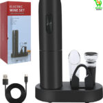 Ouvre-bouteille de vin électrique avec base de chargement - Noir, ouvre-bouteille automatique avec lumière LED, kit tire-bouchon rechargeable avec aérateur, coupe-capsule, bouchons