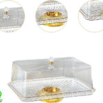 Présentoir à gâteaux avec couvercle, plateau de service de style européen pour cuisine, mariage, anniversaire, base en or blanc 33 cm | Présentoirs et assiettes à gâteaux de mariage | Fournitures de mariage