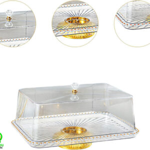 Présentoir à gâteaux avec couvercle, plateau de service de style européen pour cuisine, mariage, anniversaire, base en or blanc 33 cm | Présentoirs et assiettes à gâteaux de mariage | Fournitures de mariage