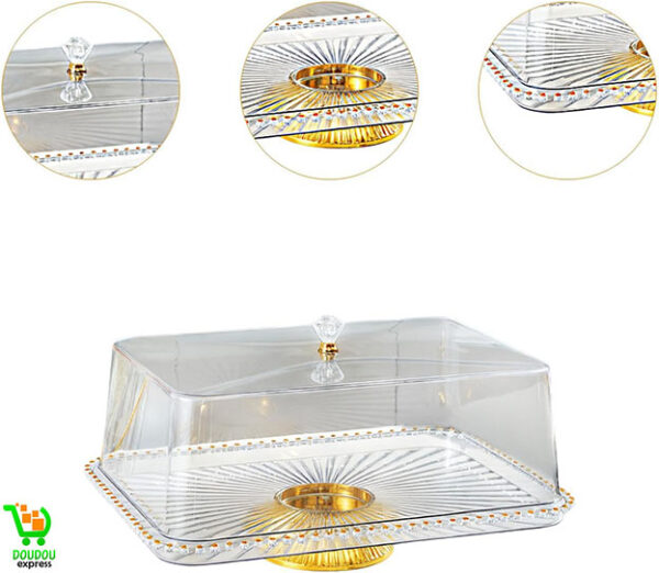 Présentoir à gâteaux avec couvercle, plateau de service de style européen pour cuisine, mariage, anniversaire, base en or blanc 33 cm | Présentoirs et assiettes à gâteaux de mariage | Fournitures de mariage