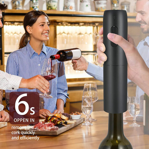 Ouvre-bouteille de vin électrique avec base de chargement - Noir, ouvre-bouteille automatique avec lumière LED, kit tire-bouchon rechargeable avec aérateur, coupe-capsule, bouchons – Image 3